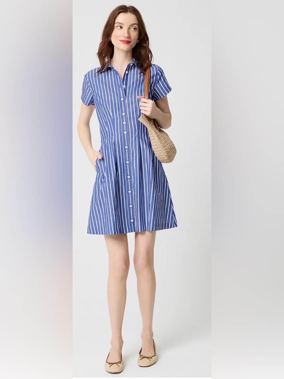 Blue and White Striped Button-Front Dress